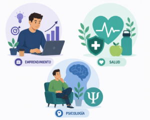 Infografía sobre bienestar psicológico y salud mental para emprendedores basada en estándares de la OMS.